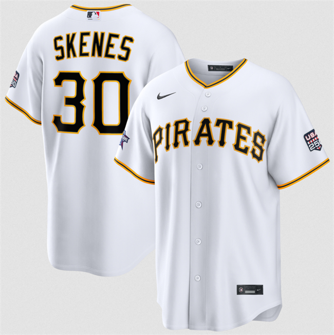 Men's Pittsburgh Pirates #30 Paul Skenes White 2026 All-Star Game & USA 250 Patch Stitched Baseball Jersey