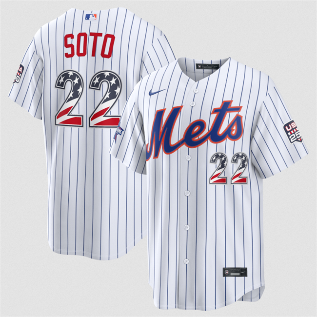 Men's New York Mets #22 Juan Soto White 2026 All-Star Edition Stars & Stripes Stadium USA 250 Patch Stitched Baseball Jersey