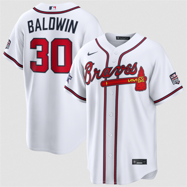 Men's Atlanta Braves #30 Drake Baldwin White 2026 All-Star Game & USA 250 Patch Stitched Baseball Jersey