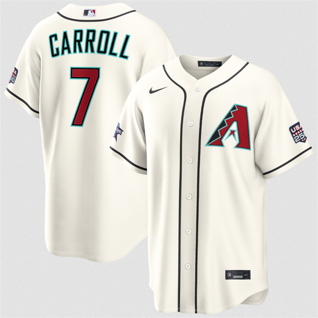 Men's Arizona Diamondbacks #7 Corbin Carroll Cream 2026 All-Star Game & USA 250 Patch Stitched Baseball Jersey