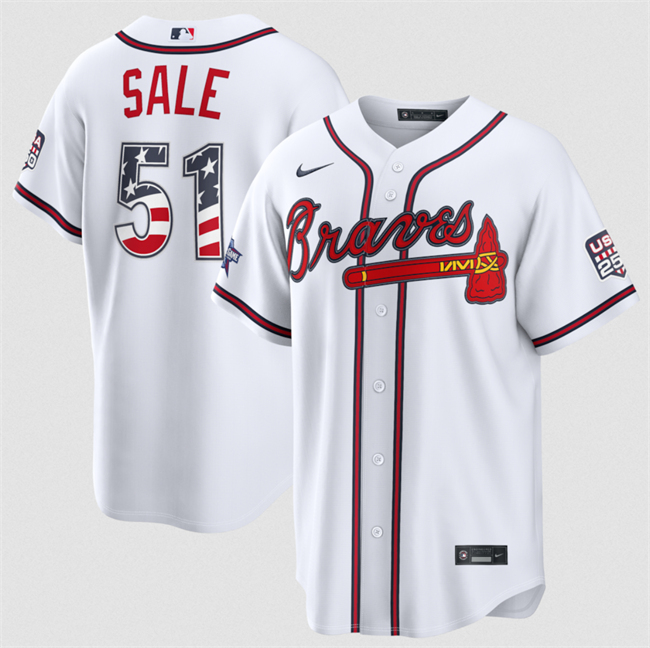 Men's Atlanta Braves #51 Chris Sale White 2026 All-Star Edition Stars & Stripes Stadium USA 250 Patch Stitched Baseball Jersey