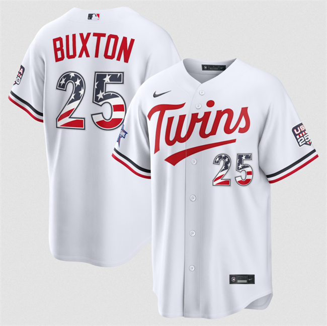Men's Minnesota Twins #25 Byron Buxton White 2026 All-Star Edition Stars & Stripes Stadium USA 250 Patch Stitched Baseball Jersey
