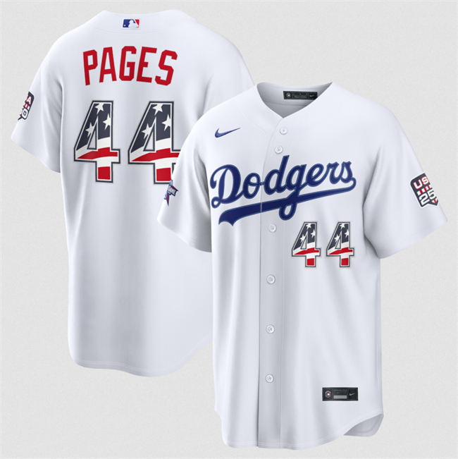 Men's Los Angeles Dodgers #44 Andy Pages White 2026 All-Star Edition Stars & Stripes Stadium USA 250 Patch Stitched Baseball Jersey