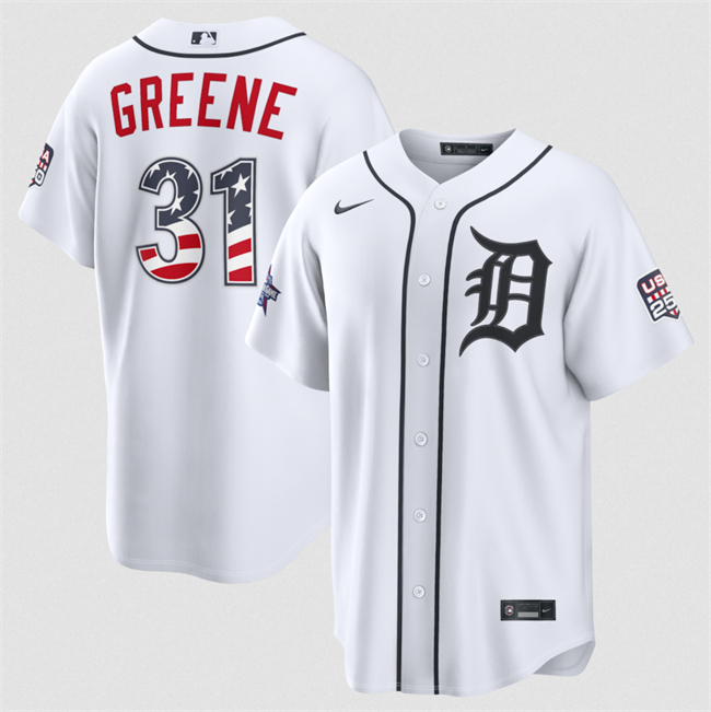 Men's Detroit Tigers #31 Riley Greene White 2026 All-Star Edition Stars & Stripes Stadium USA 250 Patchr Stitched Baseball Jersey