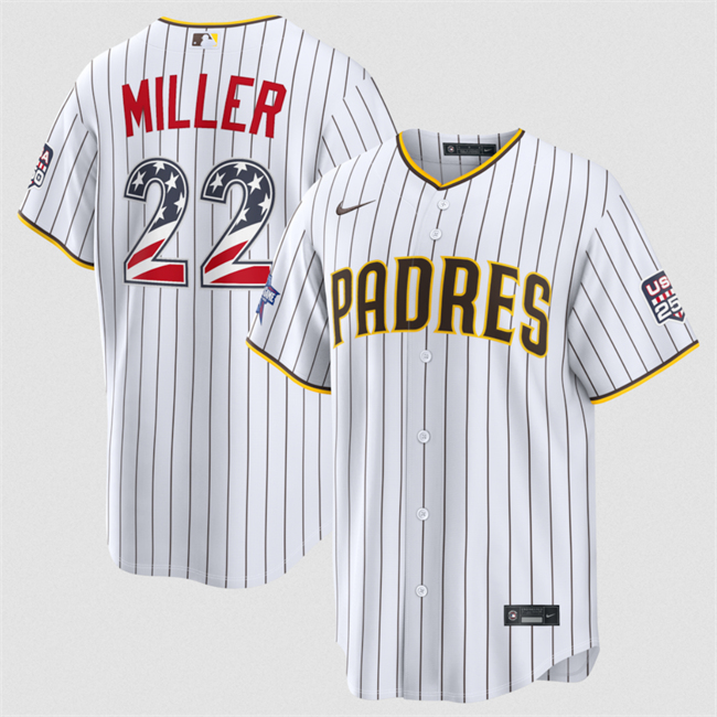 Men's San Diego Padres #22 Mason Miller White 2026 All-Star Edition Stars & Stripes Stadium USA 250 Patch Stitched Baseball Jersey