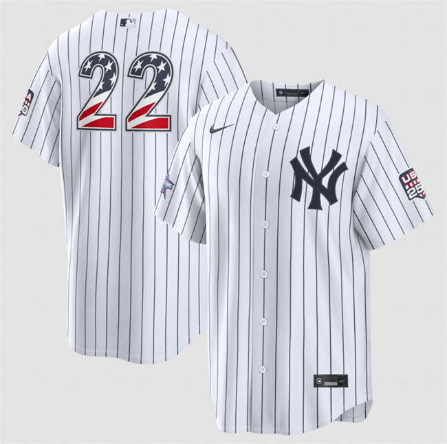 Men's New York Yankees #22 Ben Rice White 2026 All-Star Edition Stars & Stripes Stadium USA 250 Patch Stitched Baseball Jersey