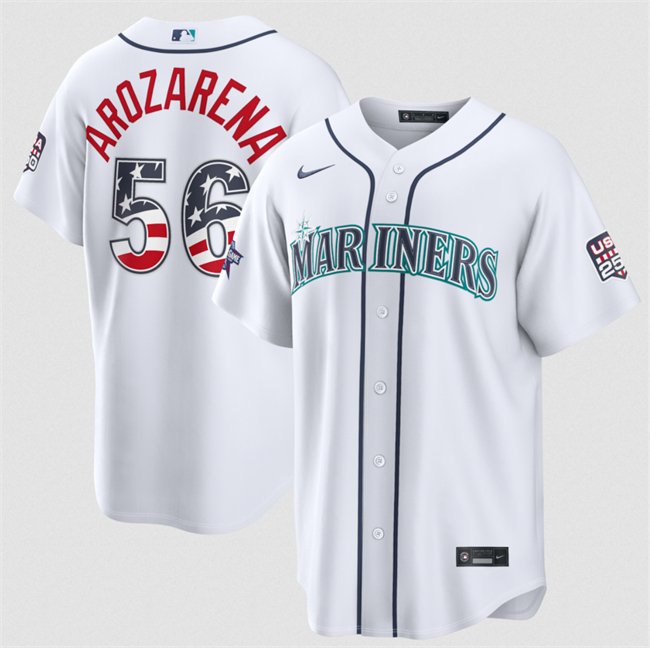 Men's Seattle Mariners #56 Randy Arozarena White 2026 All-Star Edition Stars & Stripes Stadium USA 250 Patch Stitched Baseball Jersey