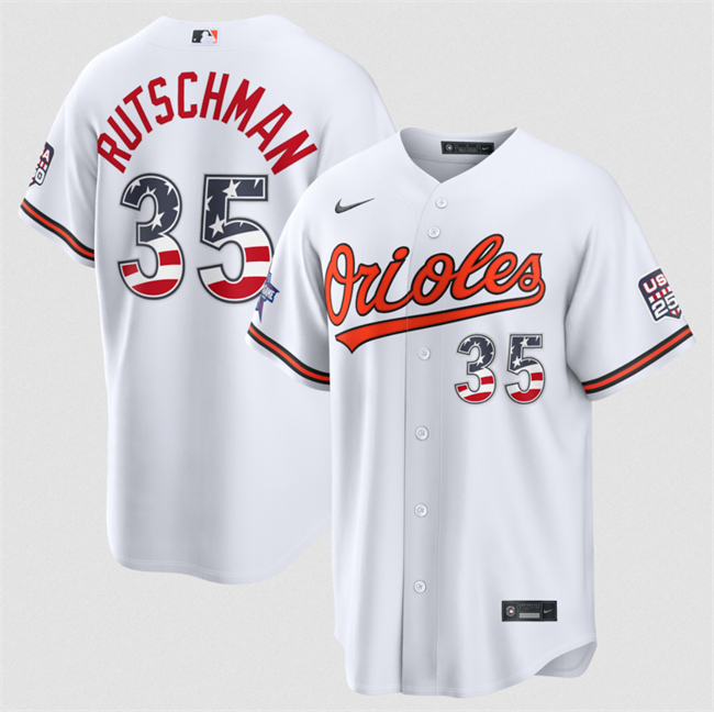Men's Baltimore Orioles #35 Adley Rutschman White 2026 All-Star Edition Stars & Stripes Stadium USA 250 Patch Stitched Baseball Jersey
