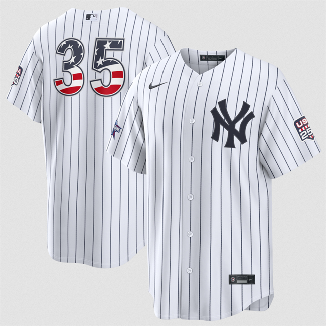 Men's New York Yankees #35 Cody Bellinger White 2026 All-Star Edition Stars & Stripes Stadium USA 250 Patch Stitched Baseball Jersey