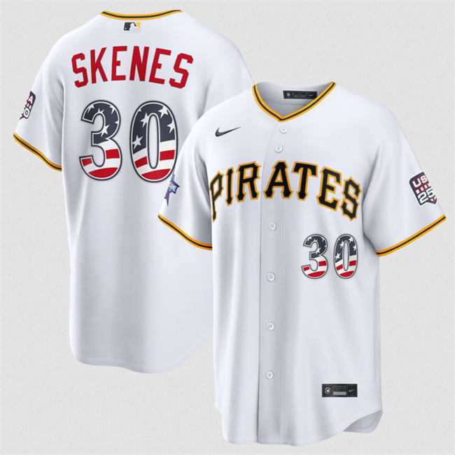 Men's Pittsburgh Pirates #30 Paul Skenes White 2026 All-Star Edition Stars & Stripes Stadium USA 250 Patch Stitched Baseball Jersey