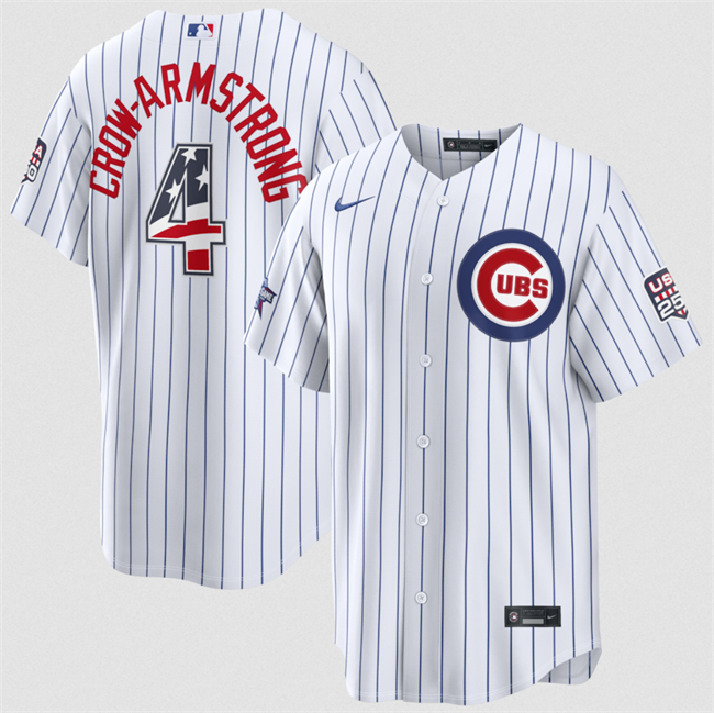 Men's Chicago Cubs #4 Pete Crow-Armstrong White 2026 All-Star Edition Stars & Stripes Stadium USA 250 Patch Stitched Baseball Jersey