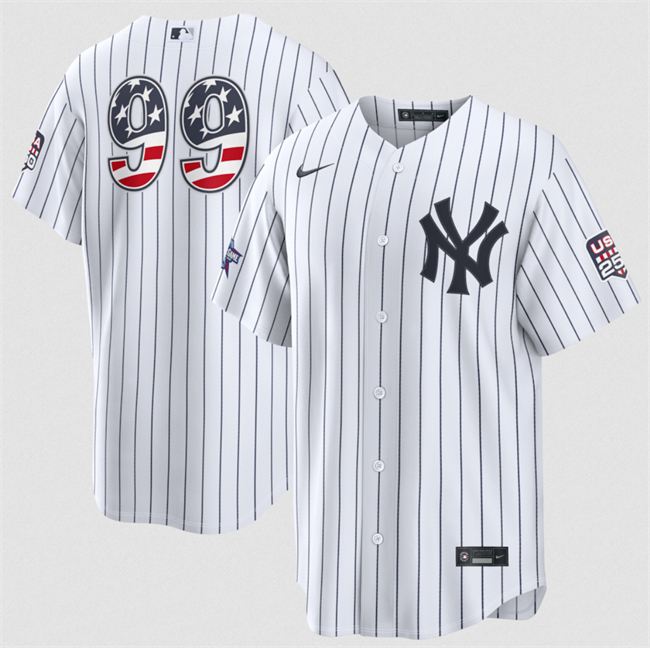 Men's New York Yankees #99 Aaron Judge White 2026 All-Star Edition Stars & Stripes Stadium USA 250 Patch Stitched Baseball Jersey