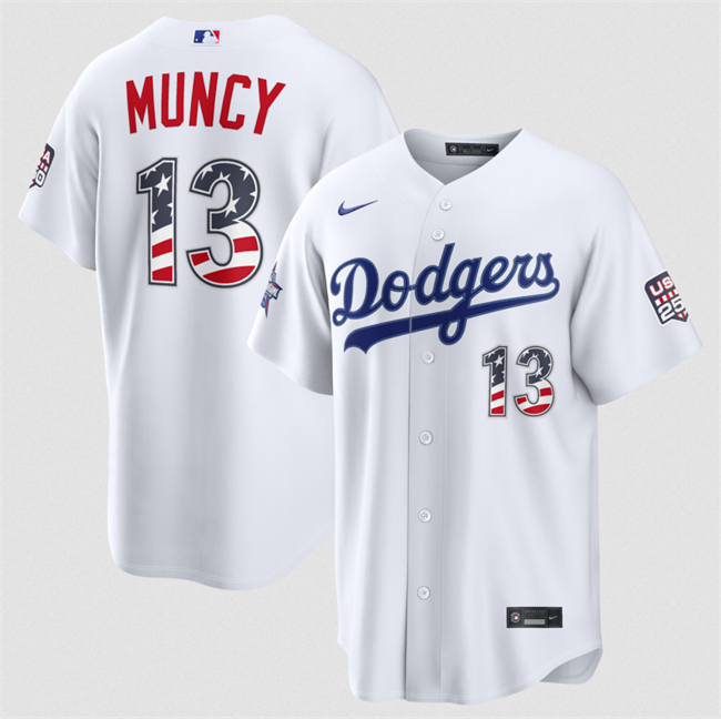 Men's Los Angeles Dodgers #13 Max Muncy White 2026 All-Star Edition Stars & Stripes Stadium USA 250 Patch Stitched Baseball Jersey