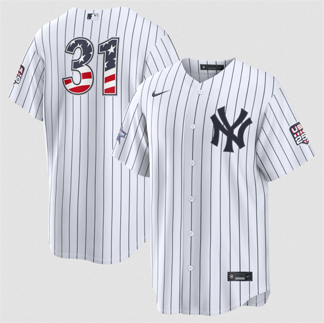 Men's New York Yankees #31 Cam Schlittler White 2026 All-Star Edition Stars & Stripes Stadium USA 250 Patch Stitched Baseball Jersey