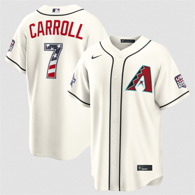 Men's Arizona Diamondbacks #7 Corbin Carroll Cream 2026 All-Star Edition Stars & Stripes Stadium USA 250 Patch Stitched Baseball Jersey