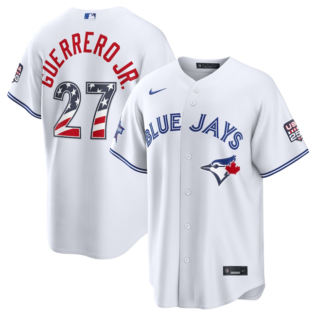 Men's Toronto Blue Jays #27 Vladimir Guerrero Jr. White 2026 All-Star Edition Stars & Stripes Stadium USA 250 Patch Stitched Baseball Jersey