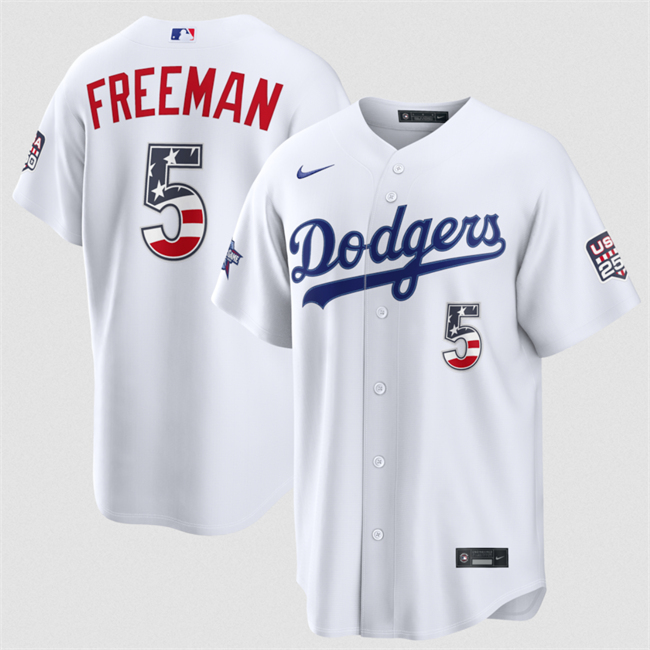 Men's Los Angeles Dodgers #5 Freddie Freeman White 2026 All-Star Edition Stars & Stripes Stadium USA 250 Patch Stitched Baseball Jersey