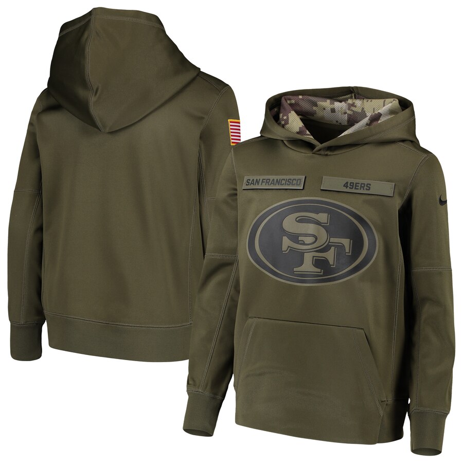 Men's San Francisco 49ers Olive Salute to Service Sideline Therma Performance Pullover Stitched NFL Hoodie