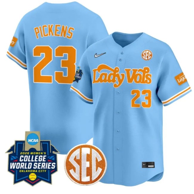 Men's Tennessee Volunteers #23 Karlyn Pickens Blue 2026 World Series & SEC Patch Softball Stitched Jersey