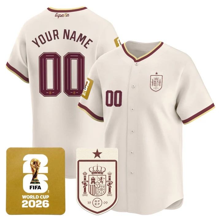 Spain 2026 World Cup Vapor Custom Baseball Jersey Cream - Stitched