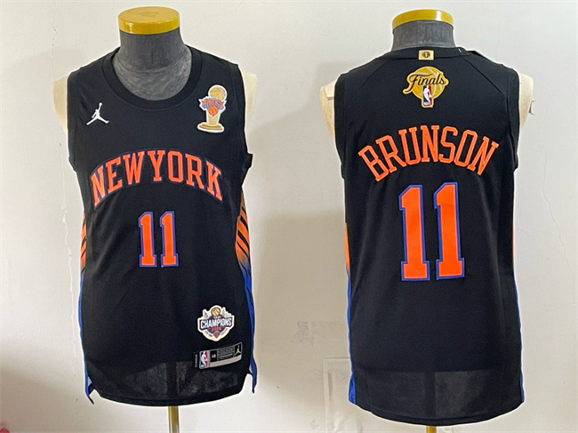 Men's New Yok Knicks #11 Jalen Brunson Black 2026 Finals Champions Patch Statement Edition Stitched Jersey