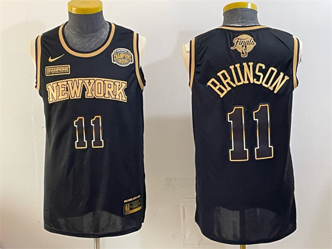 Men's New Yok Knicks #11 Jalen Brunson Black Gold 2026 Finals & Eastern Conference Champions Patch Stitched Jersey