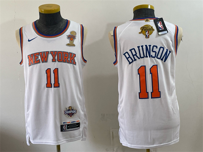 Men's New Yok Knicks #11 Jalen Brunson White 2026 Finals Champions Patch Statement Edition Stitched Jersey