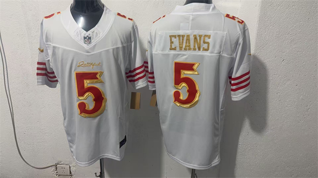 Men's San Francisco 49ers #5 Mike Evans White Gold 2026 F.U.S.E. “Rivalries” Vapor Limited Stitched Football Jersey