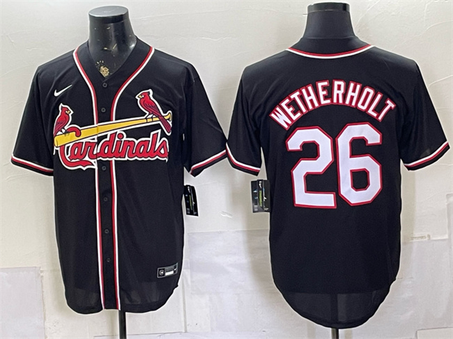 Men's St. Louis Cardinals #26 JJ Wetherholt 2026 Fashion Replica Black Out Stitched Baseball Jersey