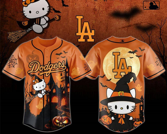 Men's Los Angeles Dodgers Brown 2026 Hello Kitty Halloween Baseball Jersey