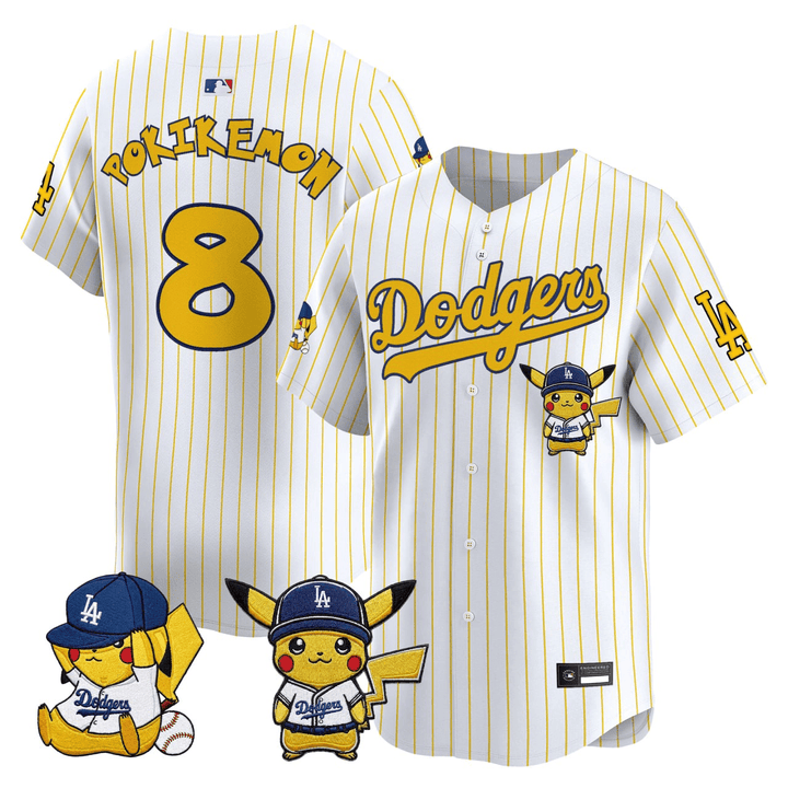 POKIKEMON #8 Los Angeles Dodgers x Pokemon Stripes Jersey - Stitched