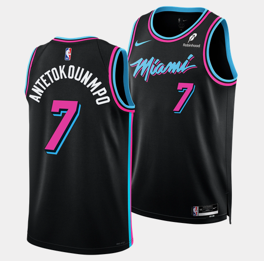 Men's Miami Heat #7 Giannis Antetokounmpo Black 2026 Original Vice Nights Swingman Stitched Basketball Jersey