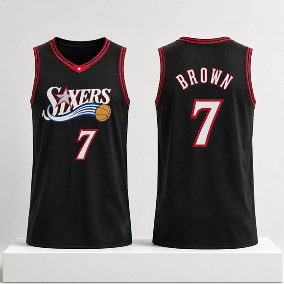 Men's Philadelphia 76ers #7 Jaylen Brown Black 2026 Stitched Jersey