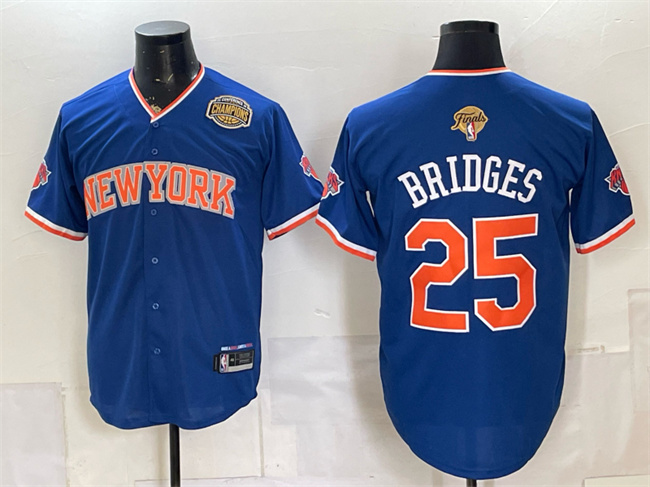 Men's New York Knicks #25 Mikal Bridges Blue 2026 Finals & Eastern Conference Champions Patch Stitched Baseball Jersey