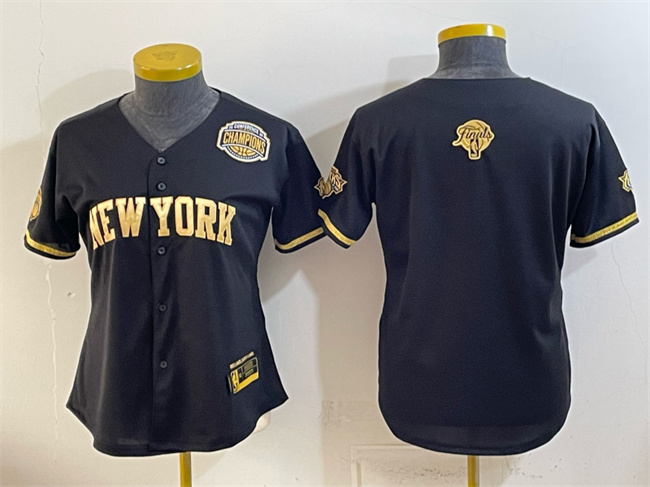 Youth New York Knicks Blank Black Gold 2026 Finals & Eastern Conference Champions Patch Stitched Baseball Jersey