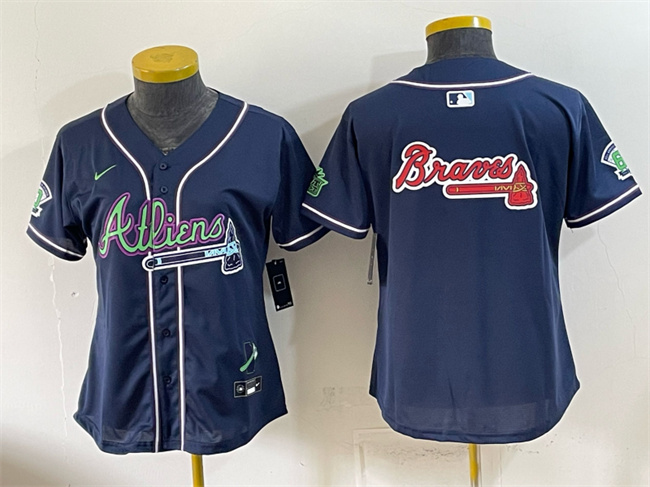 Youth Atlanta Braves Team Big Logo Navy Galaxy With Outkast Patch Vapor Limited Stitched Baseball Jersey