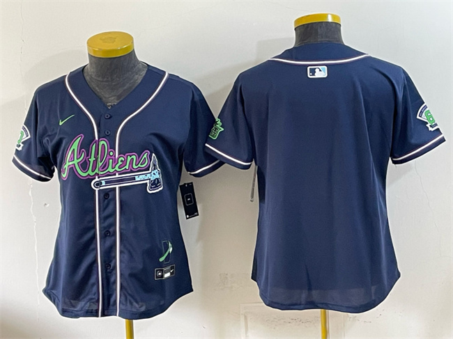 Youth Atlanta Braves Blank Navy Galaxy With Outkast Patch Vapor Limited Stitched Baseball Jersey