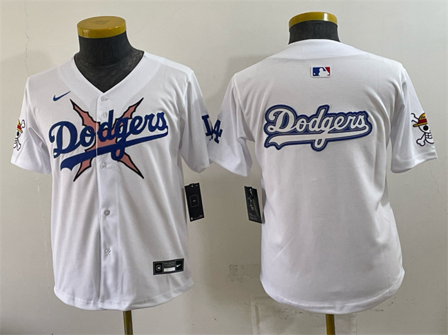 Youth Los Angeles Dodgers x One Piece Team Big Logo White Vapor Premier Limited Stitched Baseball Jersey