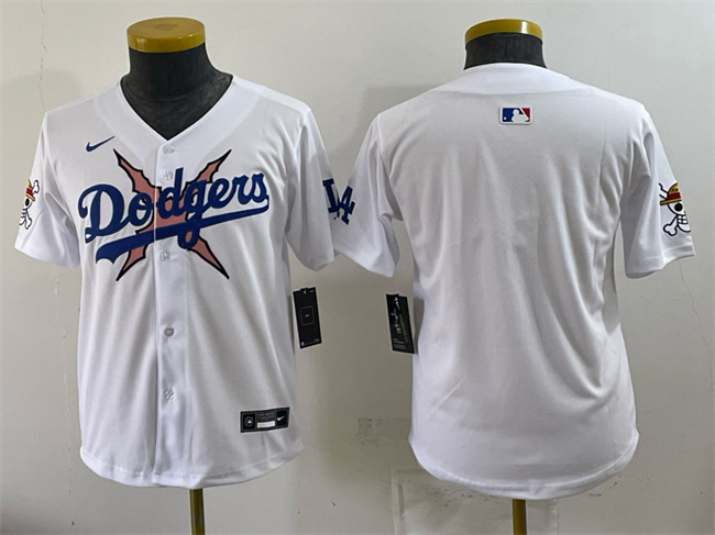 Youth Los Angeles Dodgers x One Piece Blank White Vapor Premier Limited Stitched Baseball Jersey