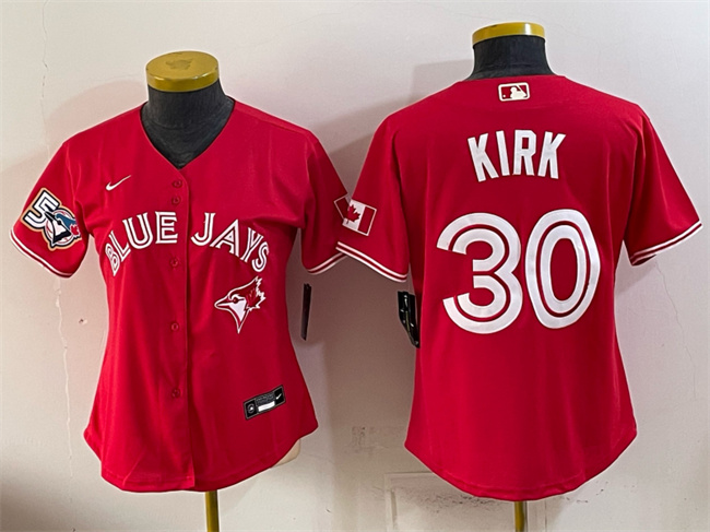 Women's Toronto Blue Jays #30 Alejandro Kirk Red 50 Seasons Patch Stitched Baseball Jersey(Run Small)