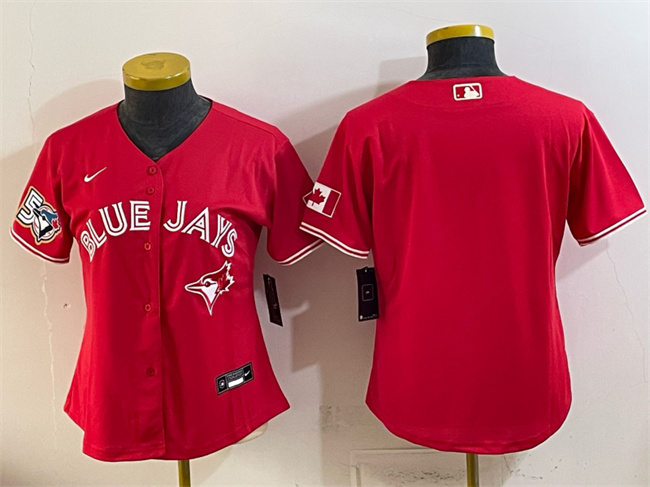 Women's Toronto Blue Jays Blank Red 50 Seasons Patch Stitched Baseball Jersey(Run Small)