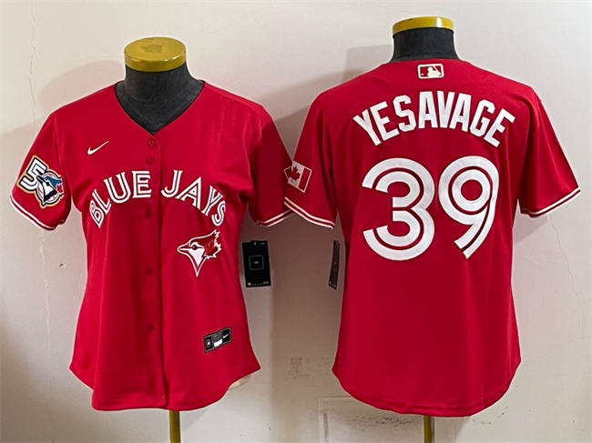 Women's Toronto Blue Jays #39 Trey Yesavage Red 50 Seasons Patch Stitched Baseball Jersey(Run Small)