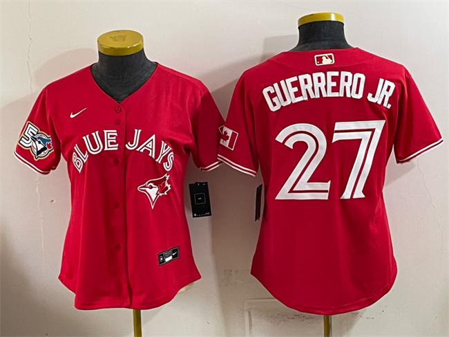 Women's Toronto Blue Jays #27 Vladimir Guerrero Jr. Red 50 Seasons Patch Stitched Baseball Jersey(Run Small)