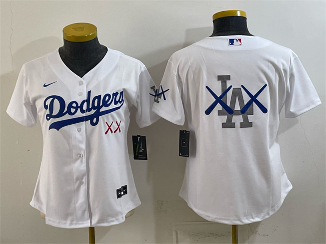 Women's Los Angeles Dodgers Team Big Logo White Vapor Premier Limited Stitched Baseball Jersey(Run Small)