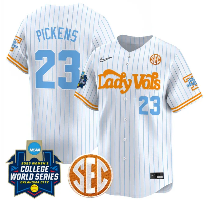 Men's Tennessee Volunteers #23 Karlyn Pickens White 2026 World Series & SEC Patch Softball Stitched Jersey