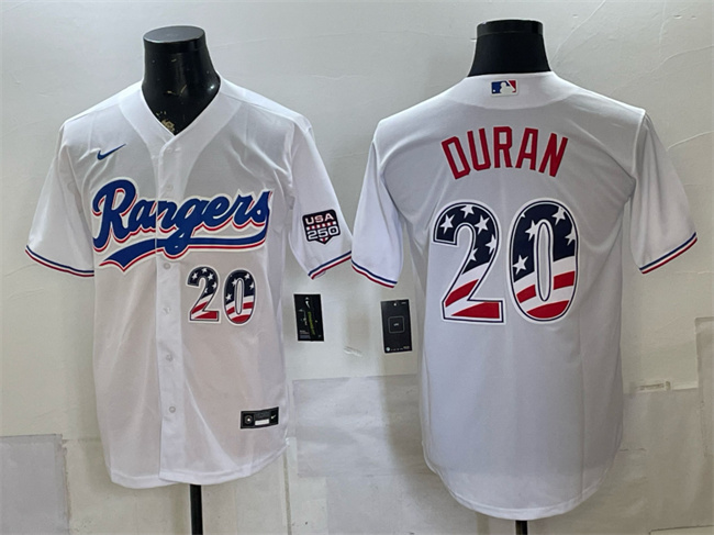 Men's Texas Rangers #20 Ezequiel Duran White 2026 USA 250 Fourth of July Home Stitched Baseball Jersey