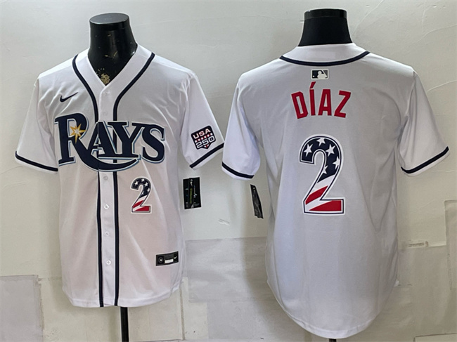 Men's Tampa Bay Rays #2 Yandy Diaz White 2026 USA 250 Fourth of July Home Stitched Baseball Jersey