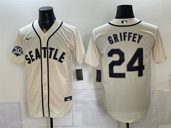 Men's Seattle Mariners #24 Ken Griffey Jr. Cream 50th Anniversary Alternate Stitched Baseball Jersey