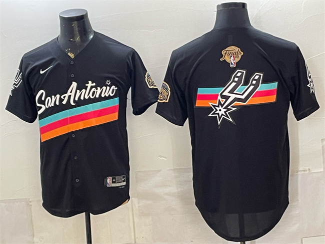 Men's San Antonio Spurs Team Big Logo Black 2026 Finals Patch City Edition Stitched Baseball Jersey