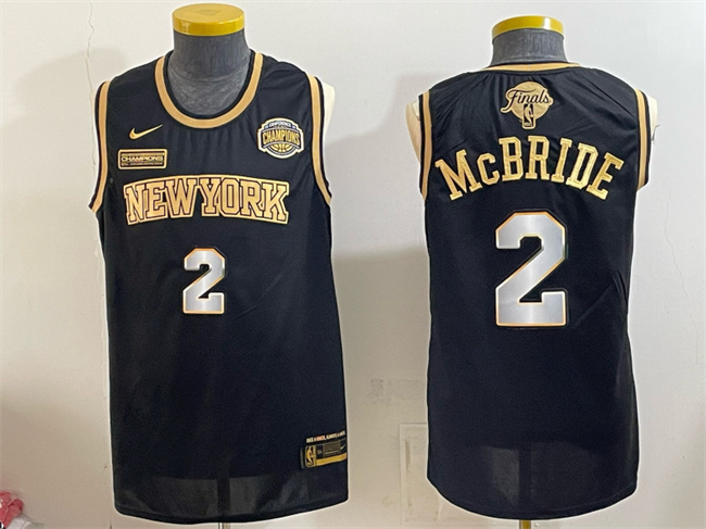 Men's New Yok Knicks #2 Miles McBride Black Gold 2026 Finals & Eastern Conference Champions Patch Stitched Jersey
